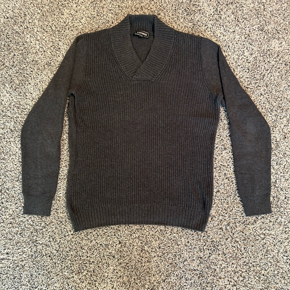 Men’s Express Gray Shawl Collar Cable Knit Sweater- size small!